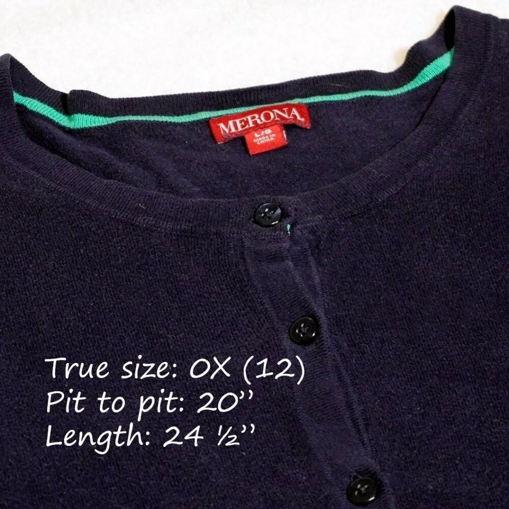 Merona Navy Button-Front Cardigan Sweater Large 12 Plus Size Classic - Picture 3 of 4
